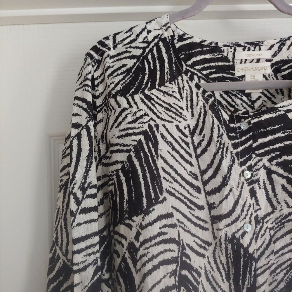 Cynthia Rowley Womens Leaf Print Linen Button Top Business Mature 3X Top - Picture 5 of 12